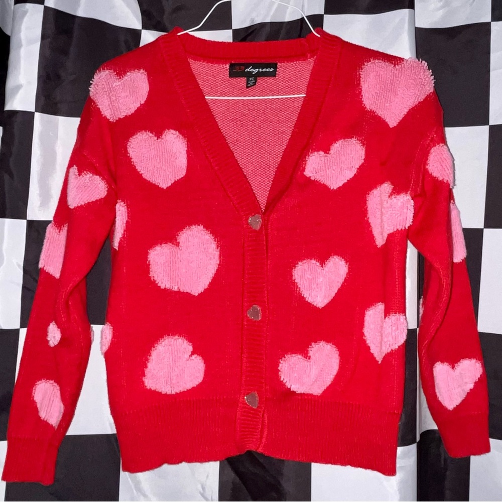 32 Degrees Red and Pink Heart Cardigan Sweater